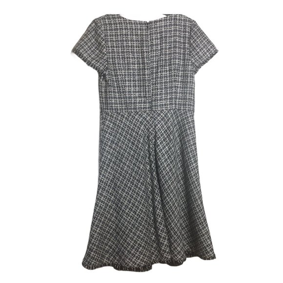 Talbot Black White Tweed Fringe Hem A Line Dress - Picture 7 of 13